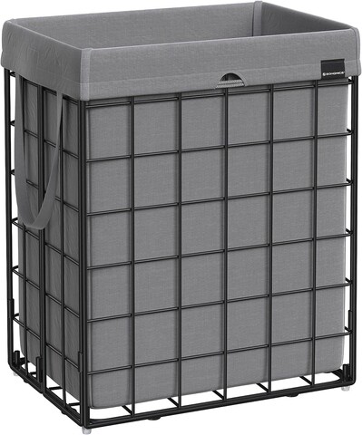 Cos de rufe, Songmics, 48 x 33 x 58 cm, 90 L, otel/policoton, gri/negru
