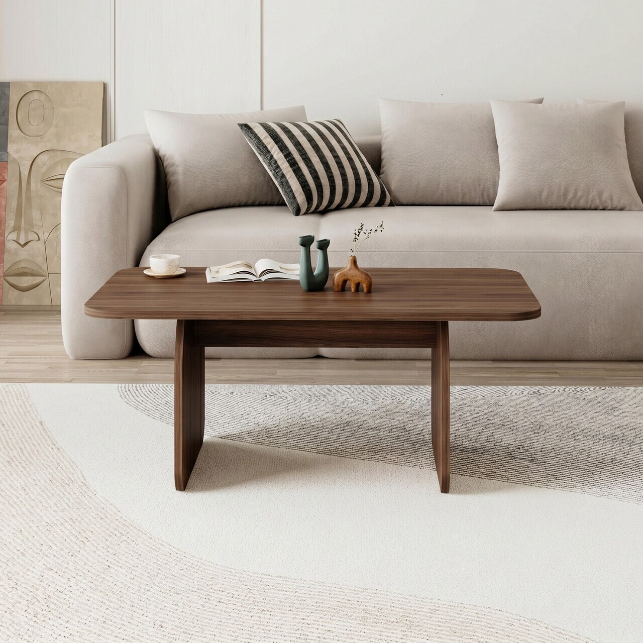 Masuta de cafea, Nordure, Pietra, 100x42x60 cm, Nuc Milano — imaginea 2