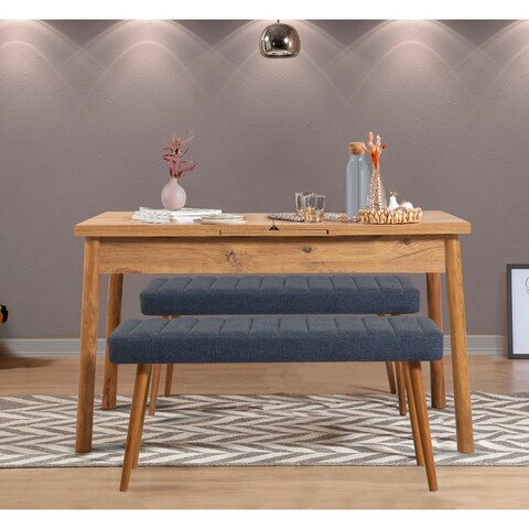 Set masa extensibila si 2 banci, Vella, Santiago 1048, PAL, Pin Atlantic / Albastru închis