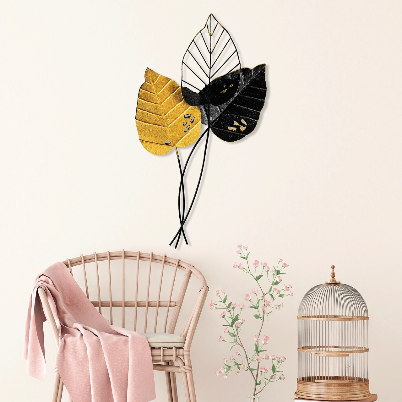 Decoratiune de perete, Fall 2, Metal, Dimensiune: 45 x 85 cm, Galben/Negru - 2 | YEO