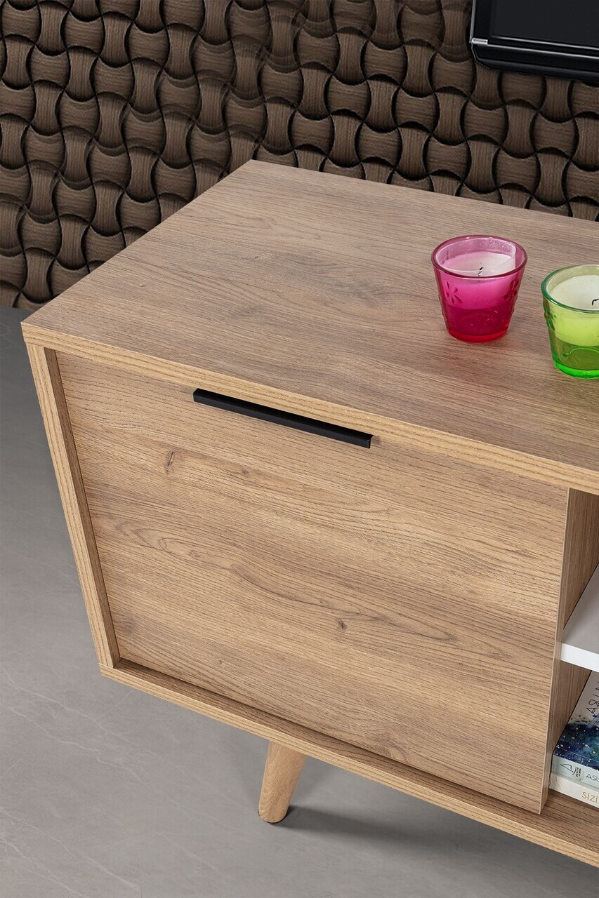 Comoda TV, Hanah Home, Sina 3621, 160x59x35 cm, PAL, Stejar Safir / Alb — imaginea 6
