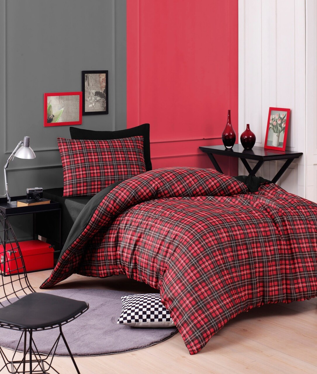 Lenjerie de pat pentru o persoana (EU) (IT) 2 piese L'essentiel Maison Iskoç 65% bumbac/35% poliester Rosu