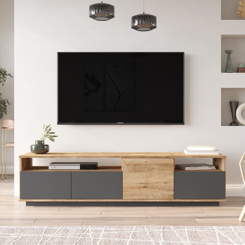 Comoda TV FR5 – AA, Locelso, 180×44.5×44.6 cm, natural/antracit 180x44.5x44.6