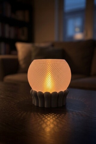 Suport lumanare, Bubble, 14x14x14 cm, Bej / Gri