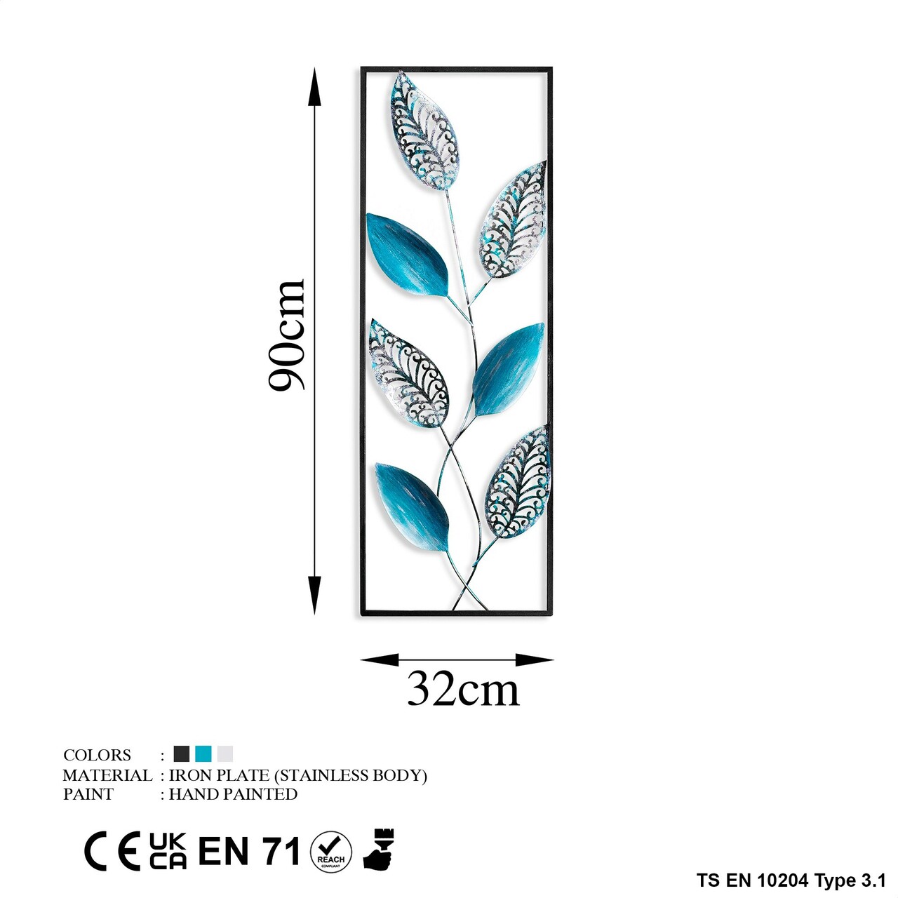 Decoratiune de perete, Leaf 2, Metal, Dimensiune: 32 x 90 cm, Multicolor