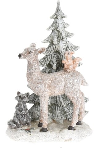 Decoratiune reindeer and squirrel, 13x7x20 cm, poliston, multicolor