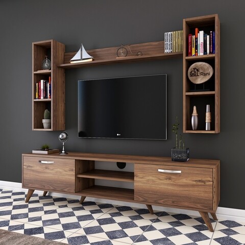 Comoda TV cu 3 rafturi de perete M5 – 240, Wren, 180 x 35 x 48.6 cm/90 cm/133 cm, walnut mezoni.ro