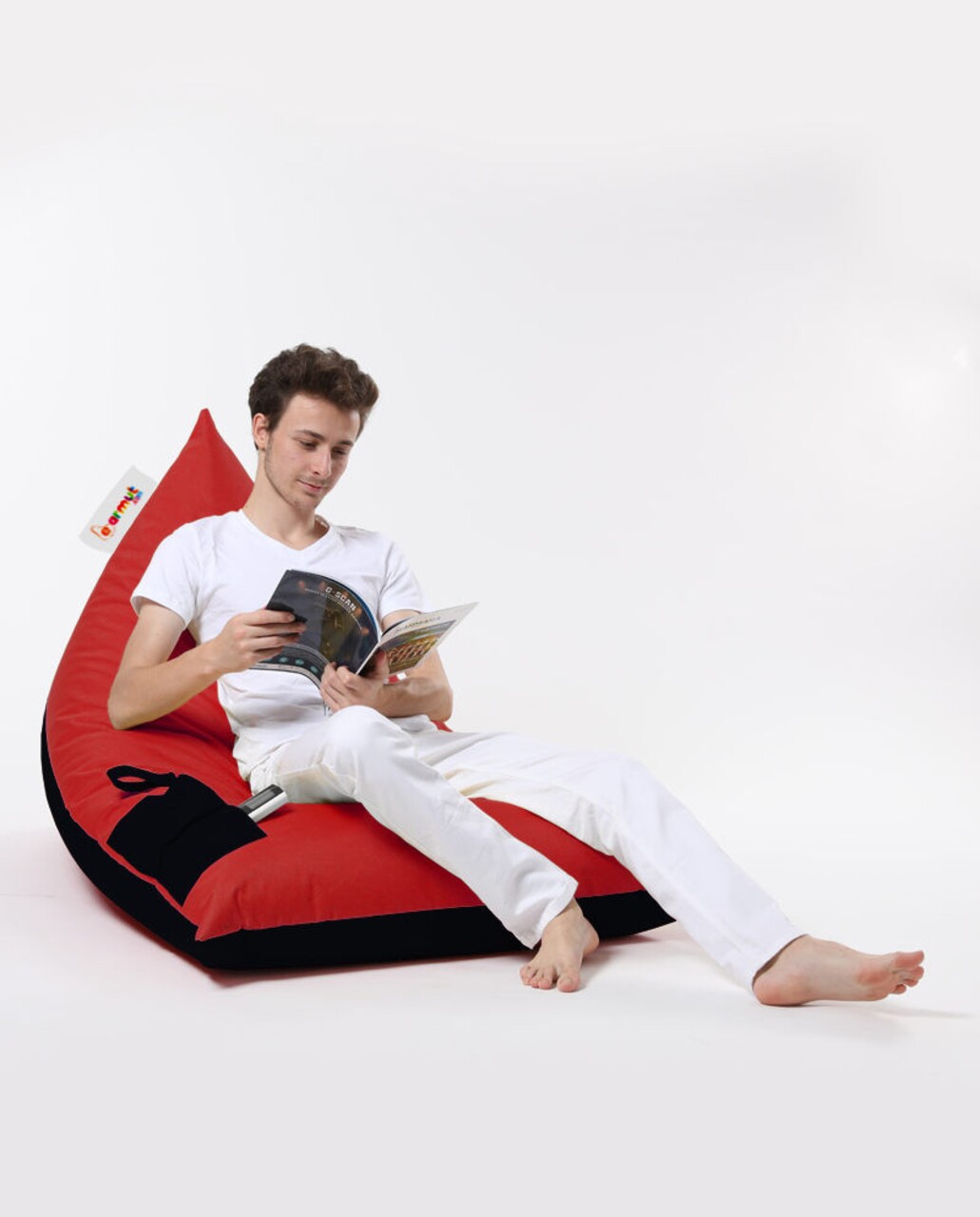 Fotoliu Puf, Bean Bag Ferndale, Pyramid Double Color, 145 Cm, Poliester Impermeabil, Rosu/negru