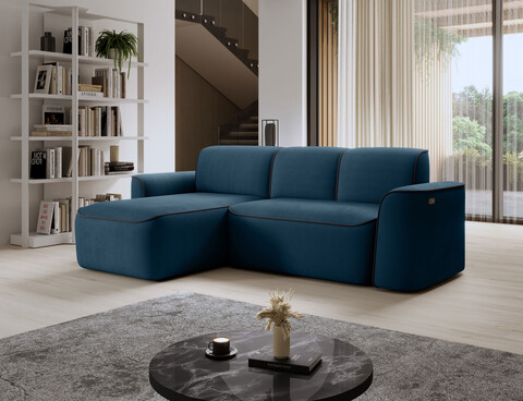 Coltar stanga 4 locuri ELTAP, Ume, 287x190x88 cm, lemn/poliester, albastru/gri inchis