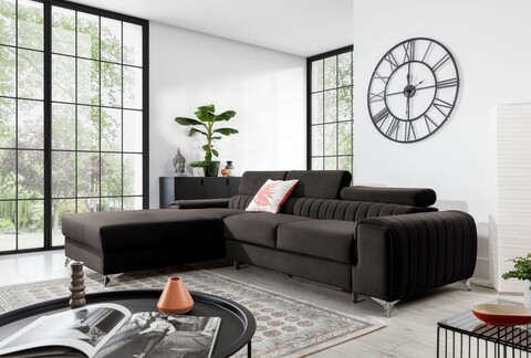 Coltar extensibil stanga 3 locuri ELTAP, LT-97RIV, Grayson, 278x205x92 cm, lemn/poliester, gri inchis