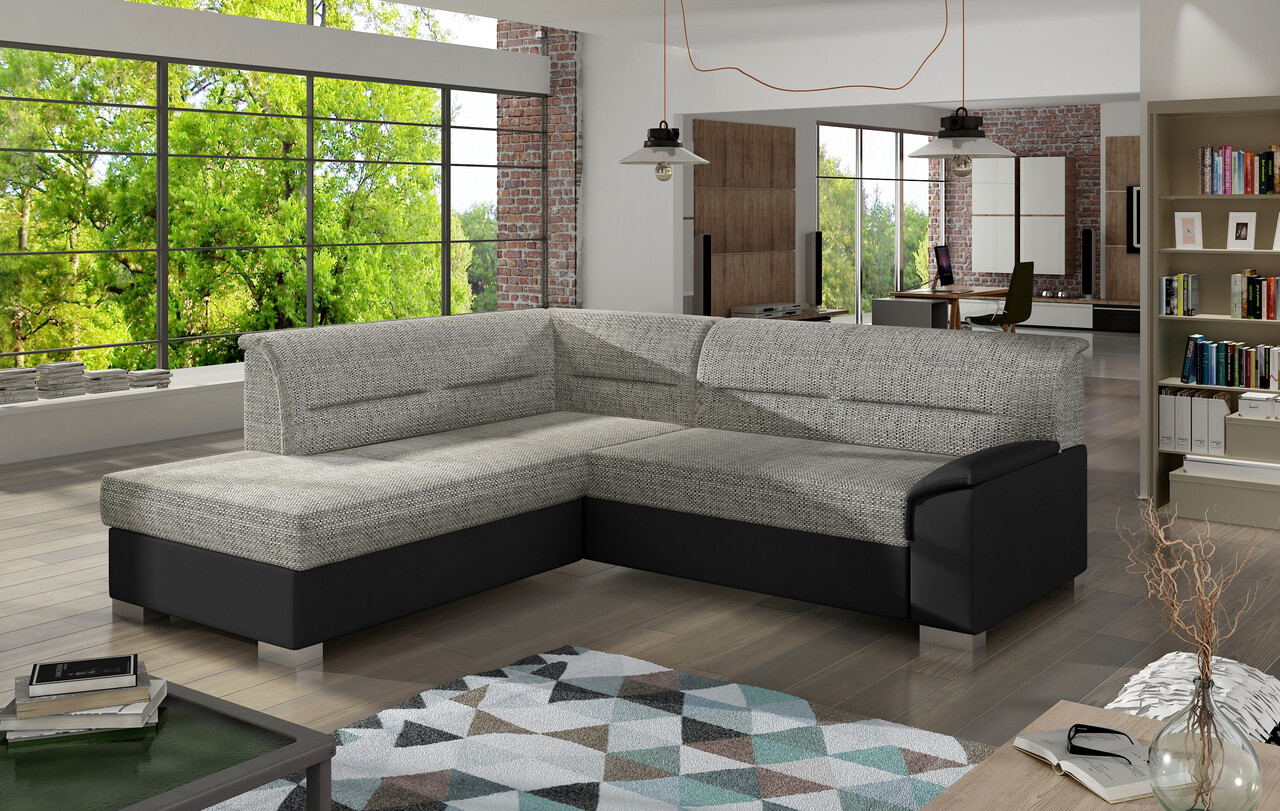Coltar extensibil stanga 4 locuri ELTAP, BR05, Bergen, 247x214x83 cm, lemn/poliester, gri deschis/negru