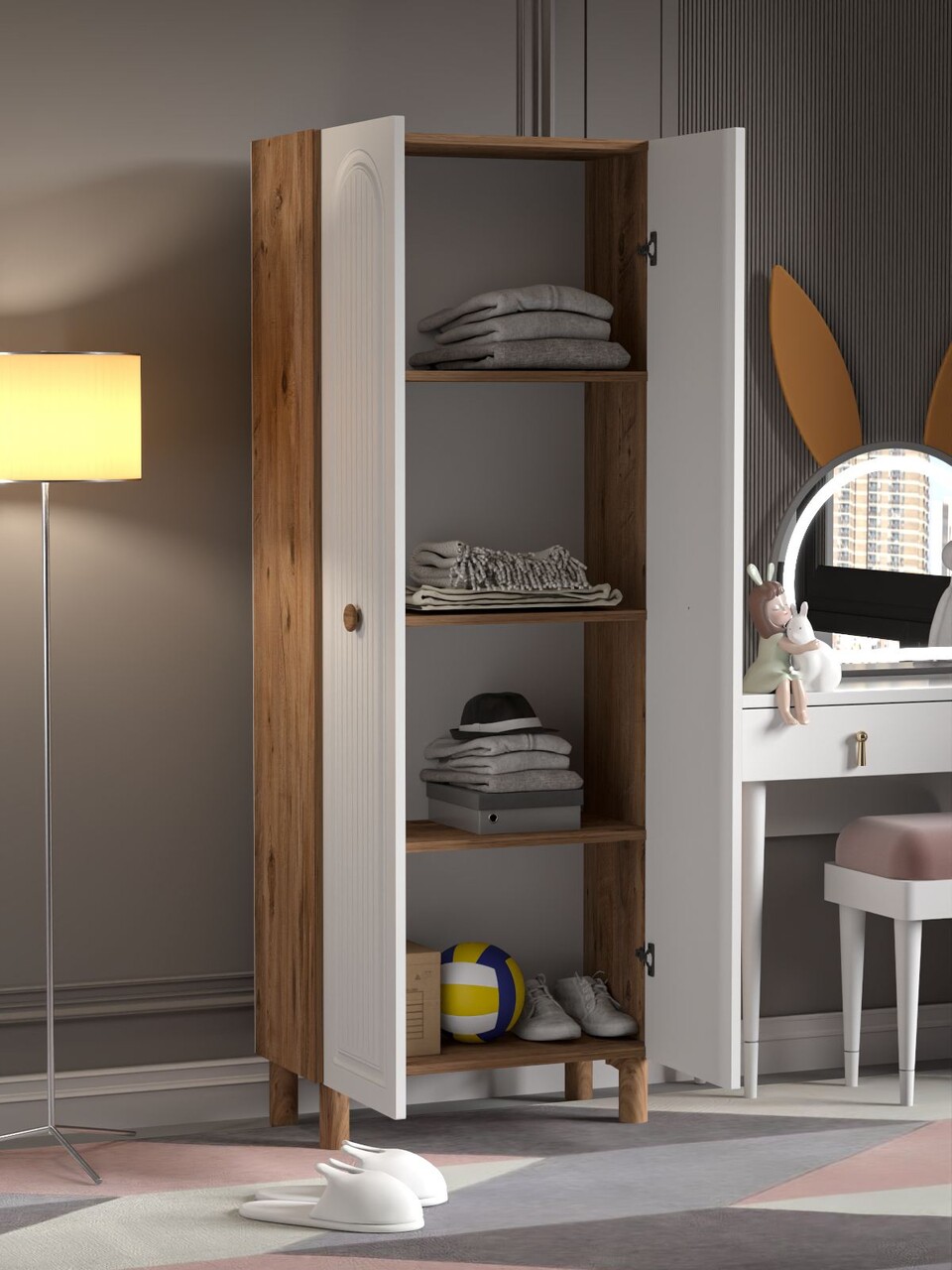Dulap multifunctional, Hanah Home, Vionne, 70x185x35 cm, PAL, Pin Atlantic / Alb - view 3