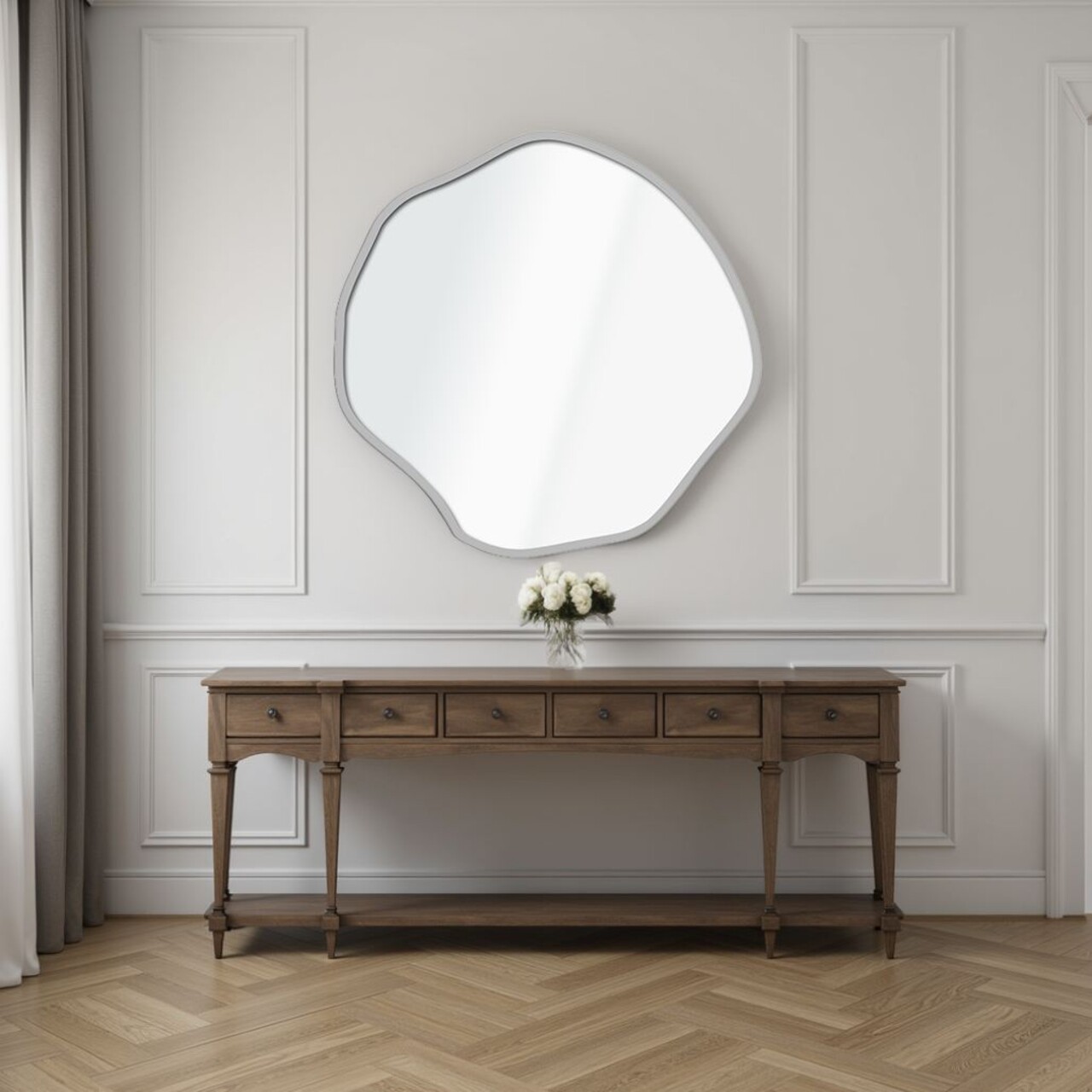 Oglinda decorativa, Lumisfera, Bowed 60 x 60, Argintiu