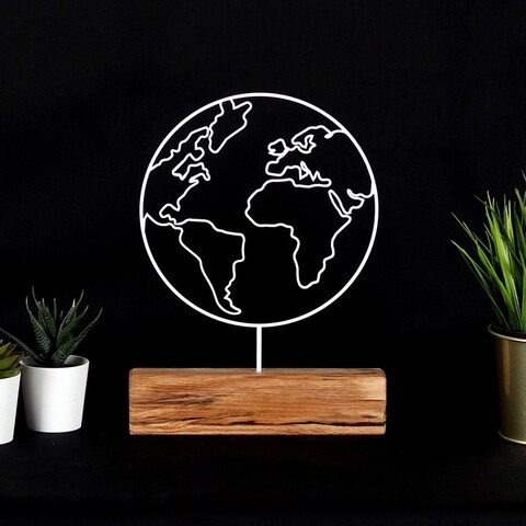 Decoratiune, world, 22x30x3.5 cm, metal, alb