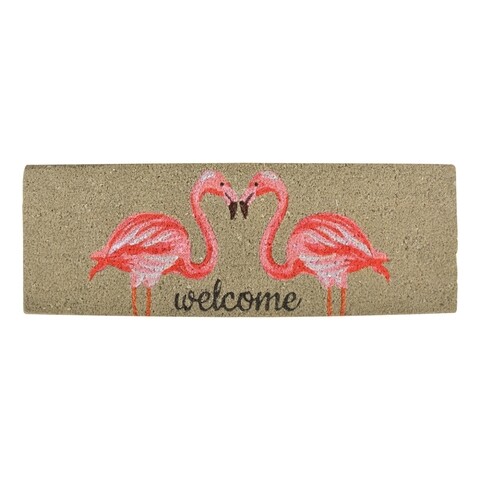 Covoras de intrare, esschert, flamingo, 25 x 75 cm, fibra nuca de cocos/pvc
