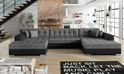 Coltar extensibil 5 locuri, ELTAP, Vento, 359x165x87 cm, lemn/poliester, gri/negru