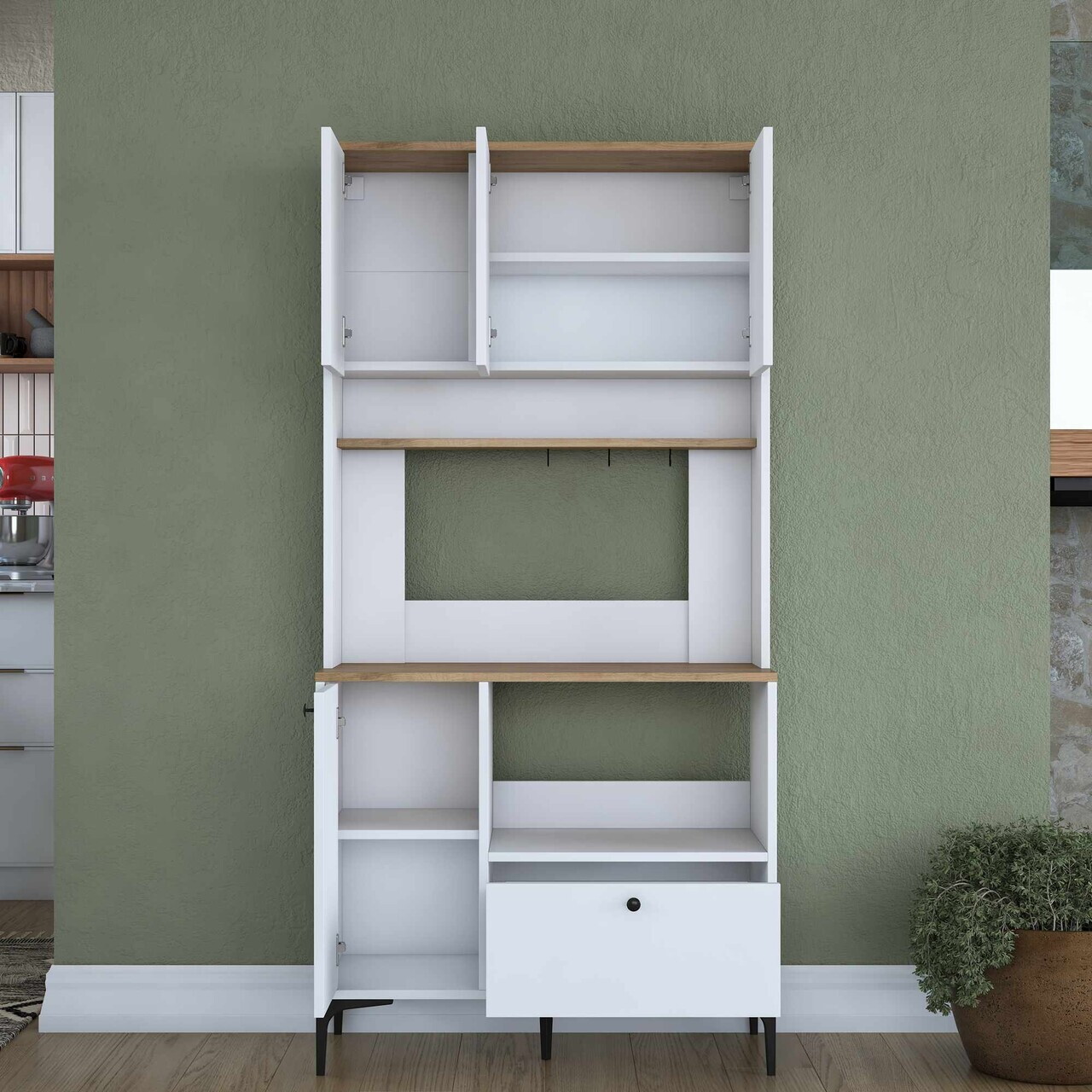 Dulap multifunctional, Hanah Home, JE202, 90.2x184.2x40 cm, Nuc/Alb — imaginea 5