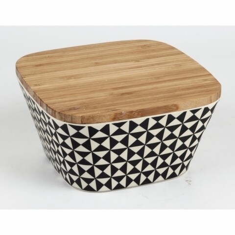 Cutie de depozitare Bamboo, Jocca, 17.4 x 17.4 x 9 cm, bambus, alb/negru/natur