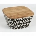 Cutie de depozitare Bamboo, Jocca, 17.4 x 17.4 x 9 cm, bambus, alb/negru/natur