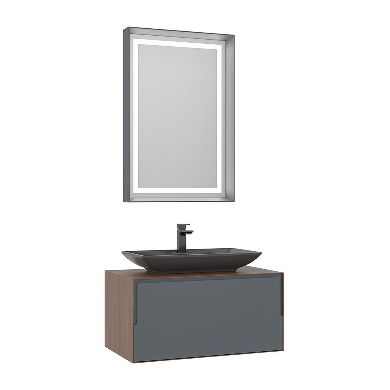 Set Dulap de Baie cu Chiuvetă și Oglindă (2 Piese), Hanah Home, Craft 80, Nuc / Antracit — imaginea 8