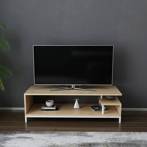 Comoda tv, retricy, reilly, 120x44.6x37.6 cm, pal, stejar alb