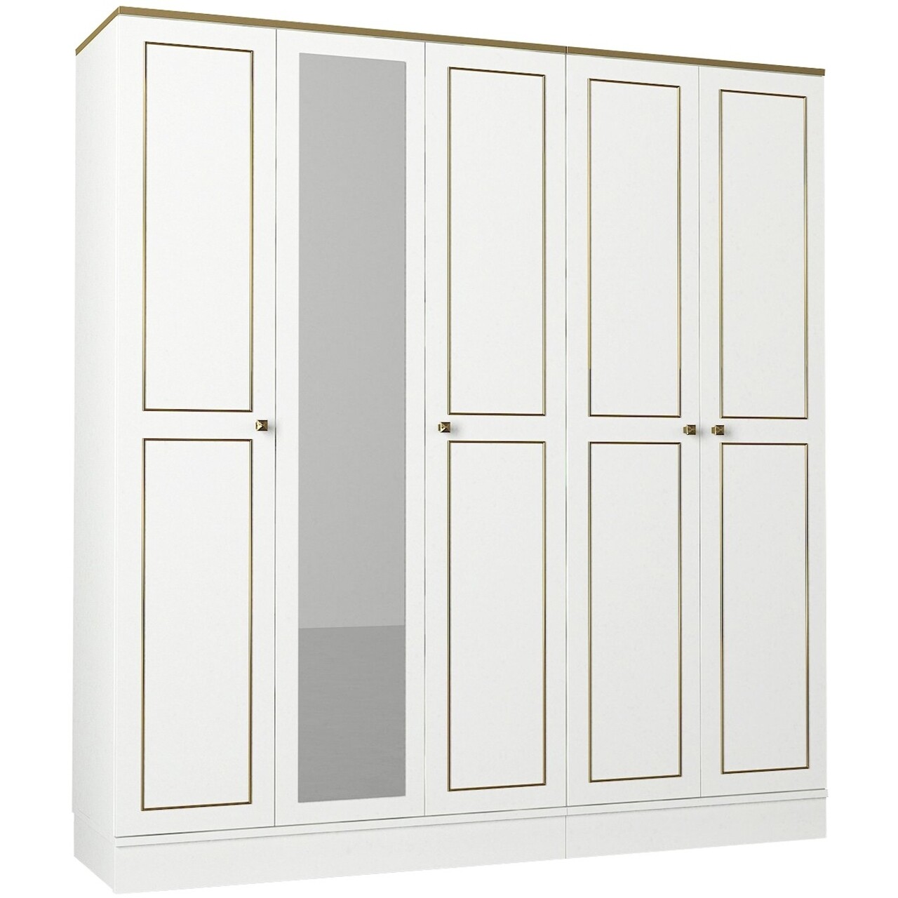 Dulap Pentru Haine Ravenna 5 Kapili White, Talon, 175 X 47.2 X 194 Cm, Alb/auriu