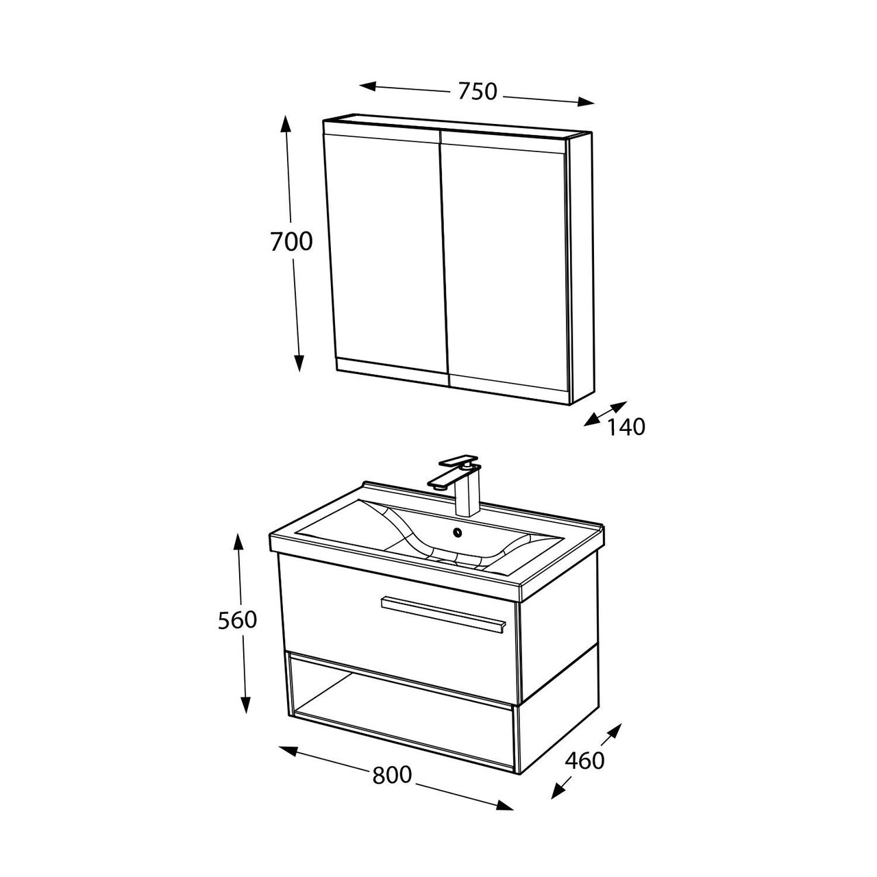 Set mobilier de baie (2 piese), Hanah Home, Blanc 80, Pin - view 6