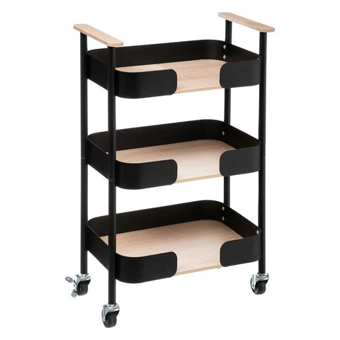 Carucior pentru servire cu 3 rafturi, 5five, 45.5 x 28.5 x 75 cm, fier/bambus, negru 5five