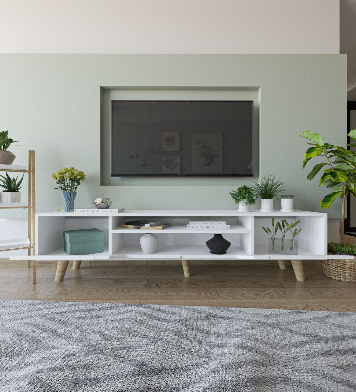 Comoda TV, Hanah Home, Roma 180, 180x48x29.8 cm, PAL, Alb - imagine 3
