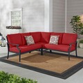 Set mobilier gradina/terasa, 4 piese, Braxton, otel, negru/rosu