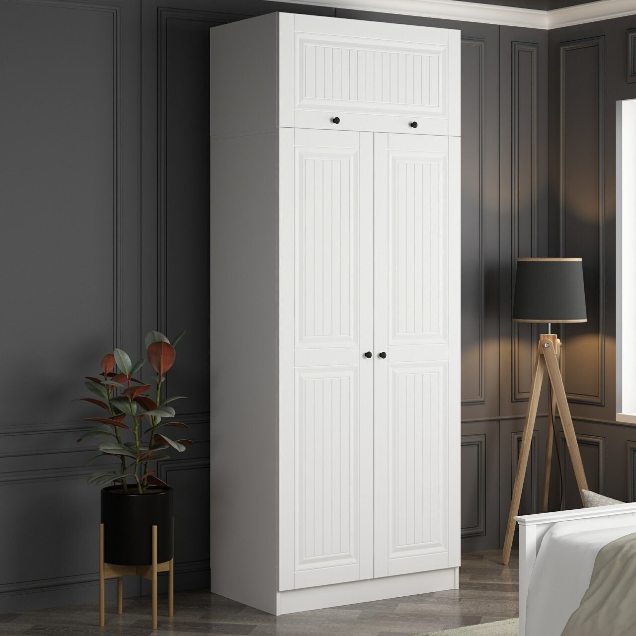 Dulap pentru haine, Minerva, Kale White, 90x235x52 cm, PAL, Alb - 2 | YEO