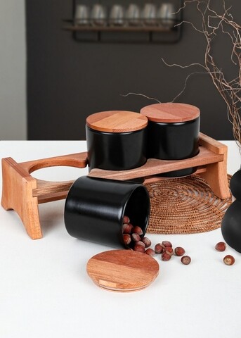 Set 3 cutii alimentare ST040803F956, Keramika, ceramica, negru Keramika