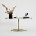 Masuta de cafea, Neostill, Porto, 90x40x60 cm, Sticla temperata, Gri inchis/Auriu