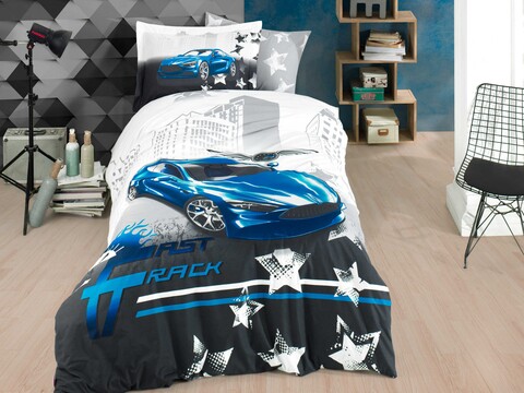 Lenjerie de pat pentru o persoana, 3 piese, 160x220 cm, 100% bumbac poplin, hobby, fast track, albastru