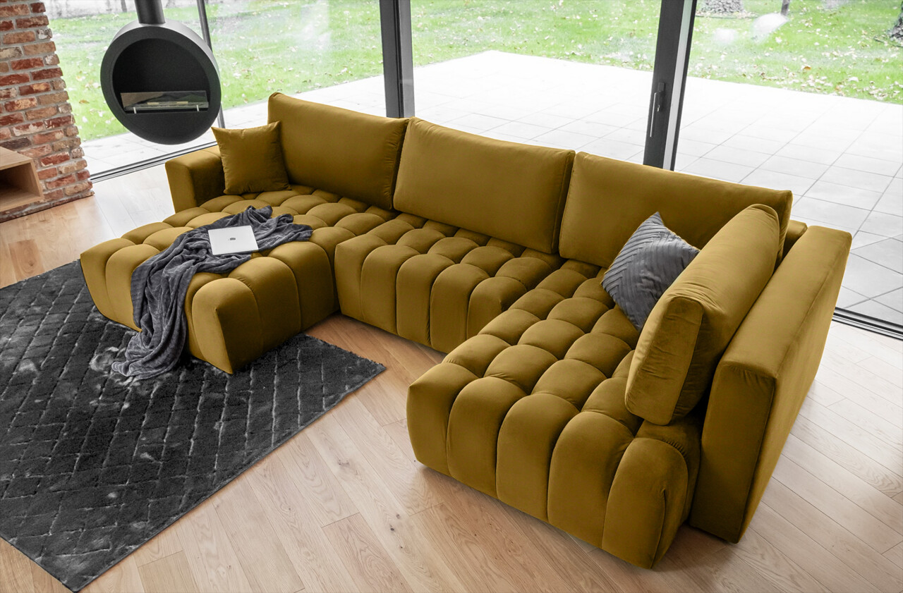 Coltar extensibil stanga 6 locuri ELTAP, LT-45LO, Bonito, 350x175x92 cm, lemn/poliester, mustar