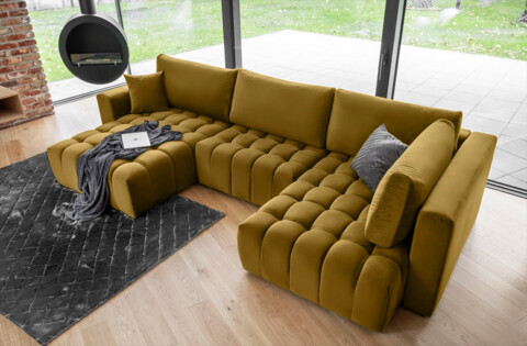 Coltar extensibil stanga 6 locuri ELTAP, LT-45LO, Bonito, 350x175x92 cm, lemn/poliester, mustar