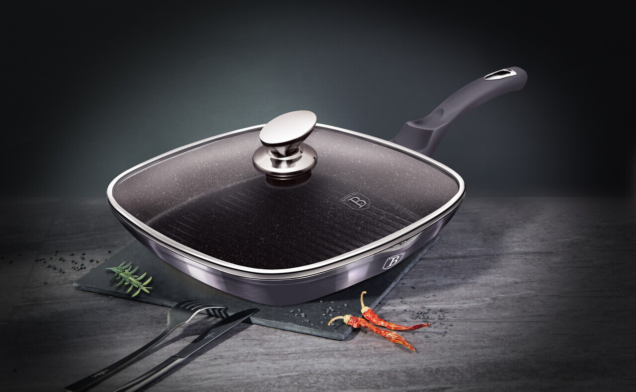Tigaie grill cu capac Berlinger Haus, Carbon Pro, 28 cm, 2.1 L, aluminiu forjat, gri inchis - imagine 9