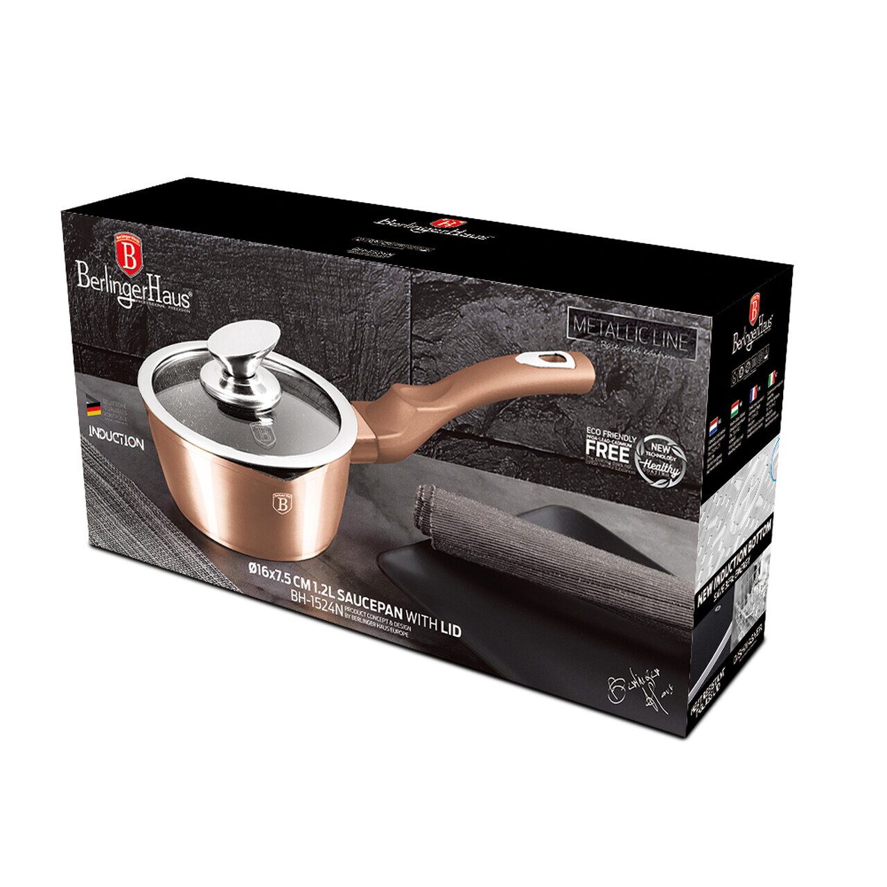 Cratita cu capac Berlinger Haus, Rose Gold, 16 cm, 1.2 L, aluminiu forjat, roz - imagine 11