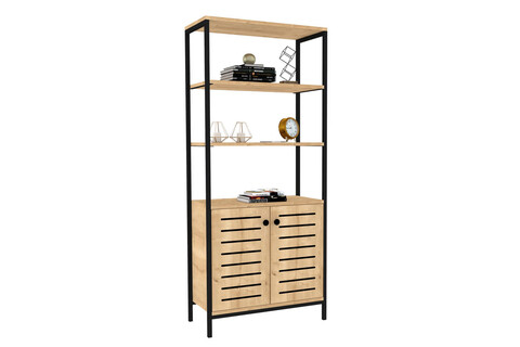Corp biblioteca, Puqa Design, Metela, 70x162.2x34cm, PAL, Safir / Negru - 1 | YEO