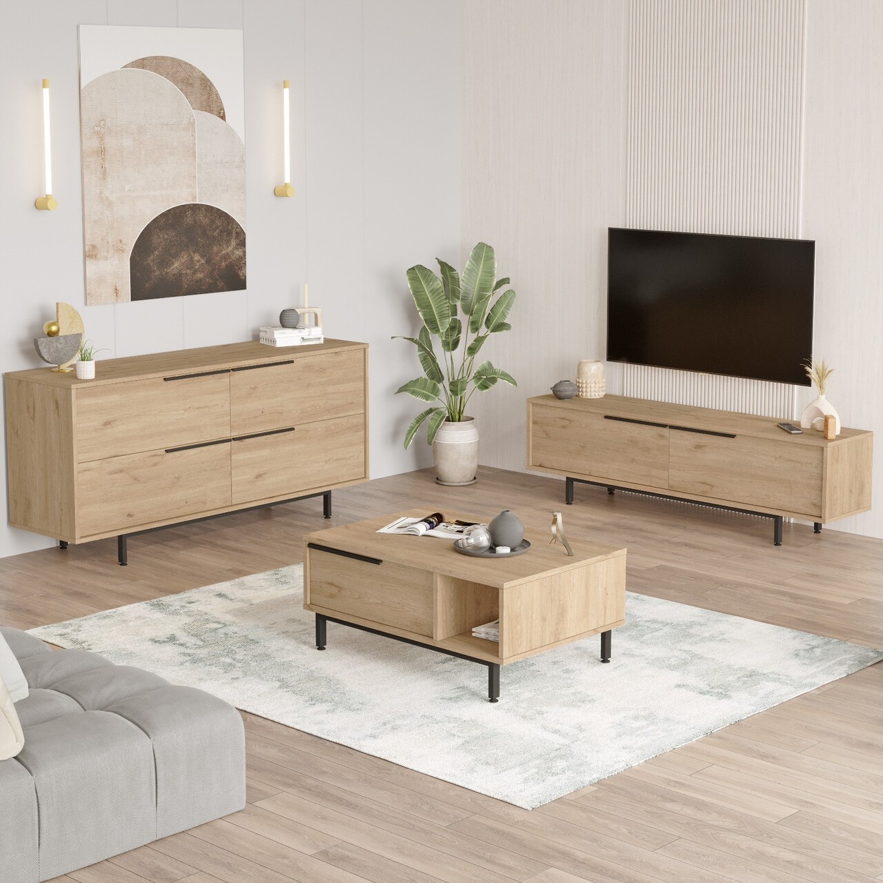 Set mobilier living, Hanah Home, ON20-S, Stejar - imagine 2