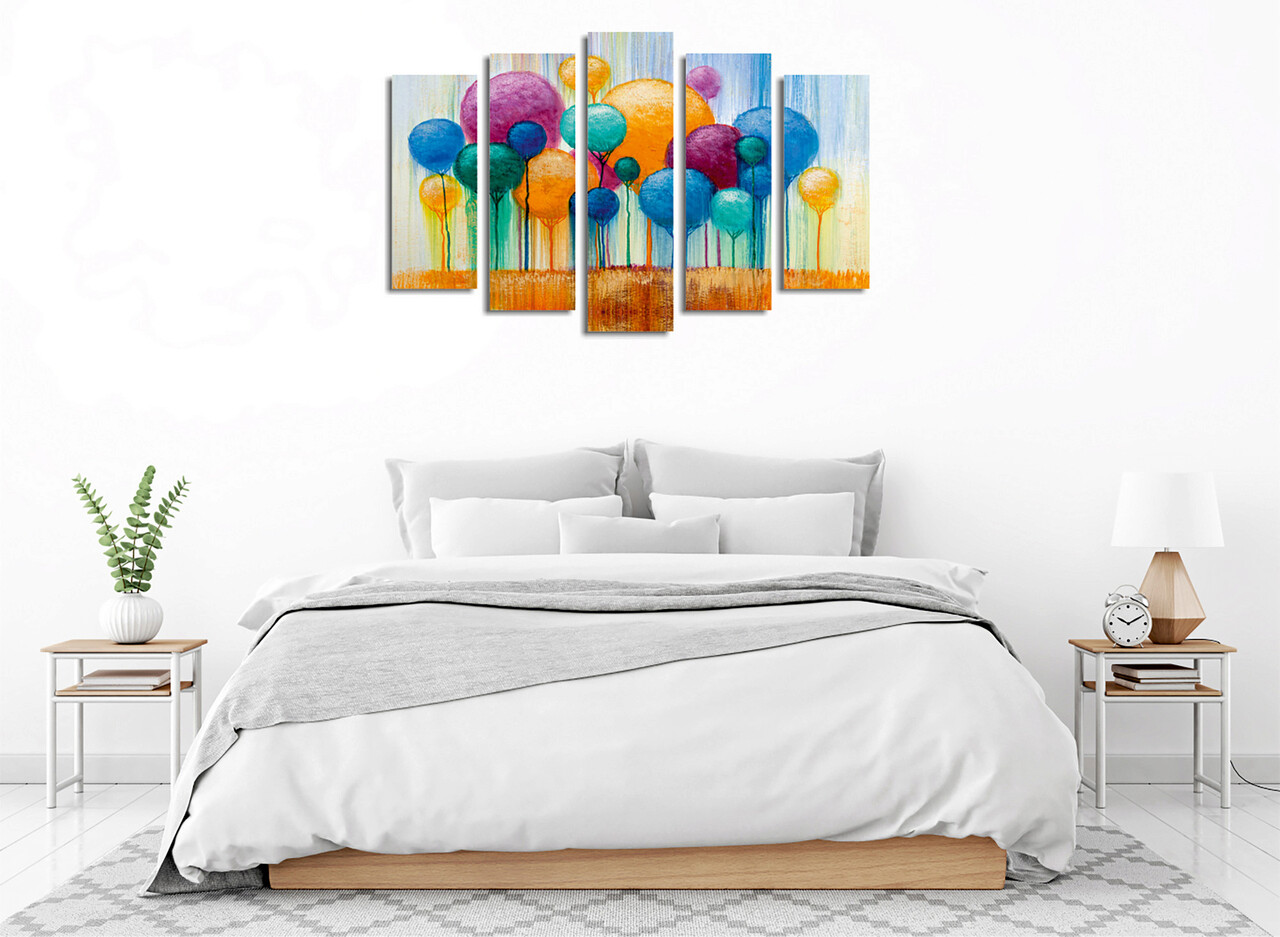 Set 5 tablouri decorative, BC125, 60% bumbac/40% poliester, Rama de lemn, Multicolor - 1 | YEO