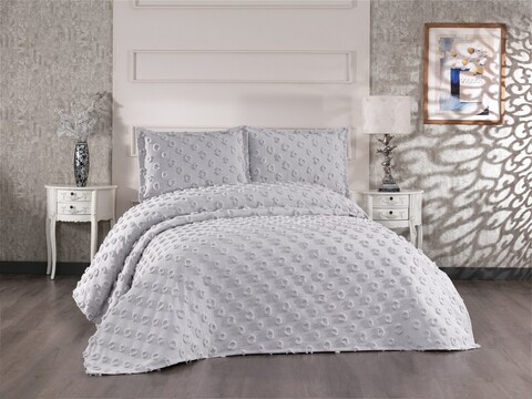 Set cuvertura de pat dubla 3 piese, Hayal - Grey, Whitney, Tesatura Chenille