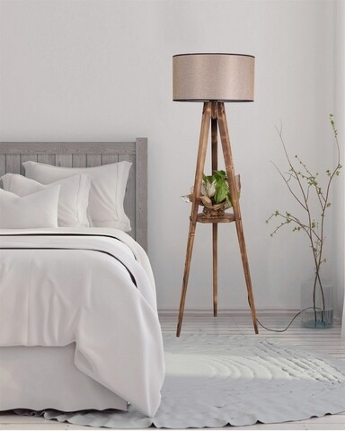 Lampadar cu raft, Luin, 8283-3, E27, 60 W, lemn/textil Iluminat