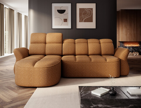 Coltar extensibil stanga 3 locuri ELTAP, Beneth, 301x185x115 cm, lemn/poliester, mustar