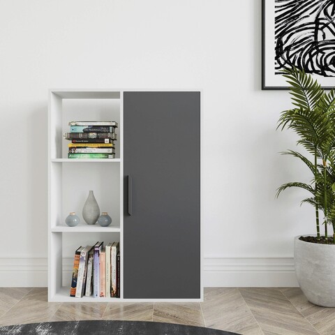 Corp biblioteca, zena home, patrick, 90x123.6x25 cm, pal, alb / antracit