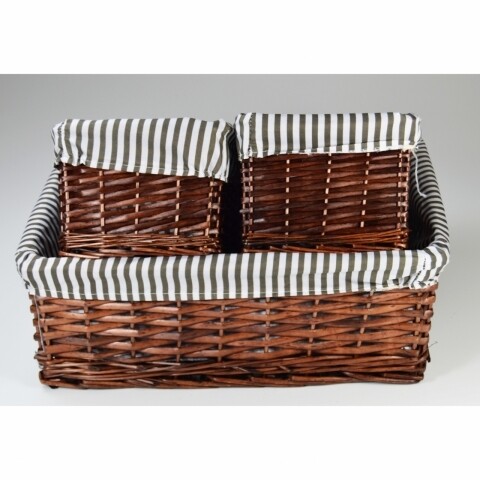 Set 3 cosuri din rachita Stripes, Jocca, rachita/poliester, alb/natur