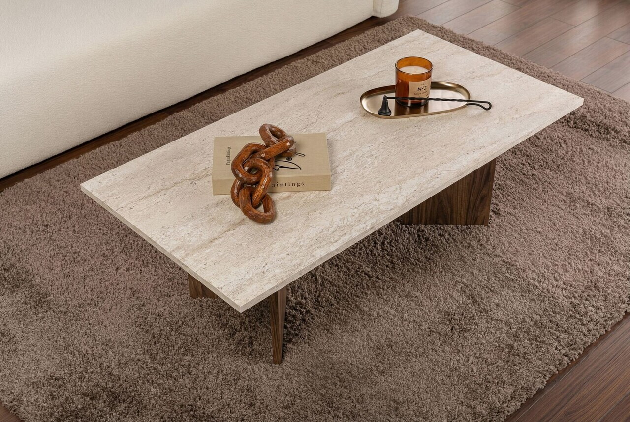 Masuta de cafea, Hanah Home, Sabin, 119x40x60 cm, PAL, Travertin / Nuc Venezia — imaginea 3