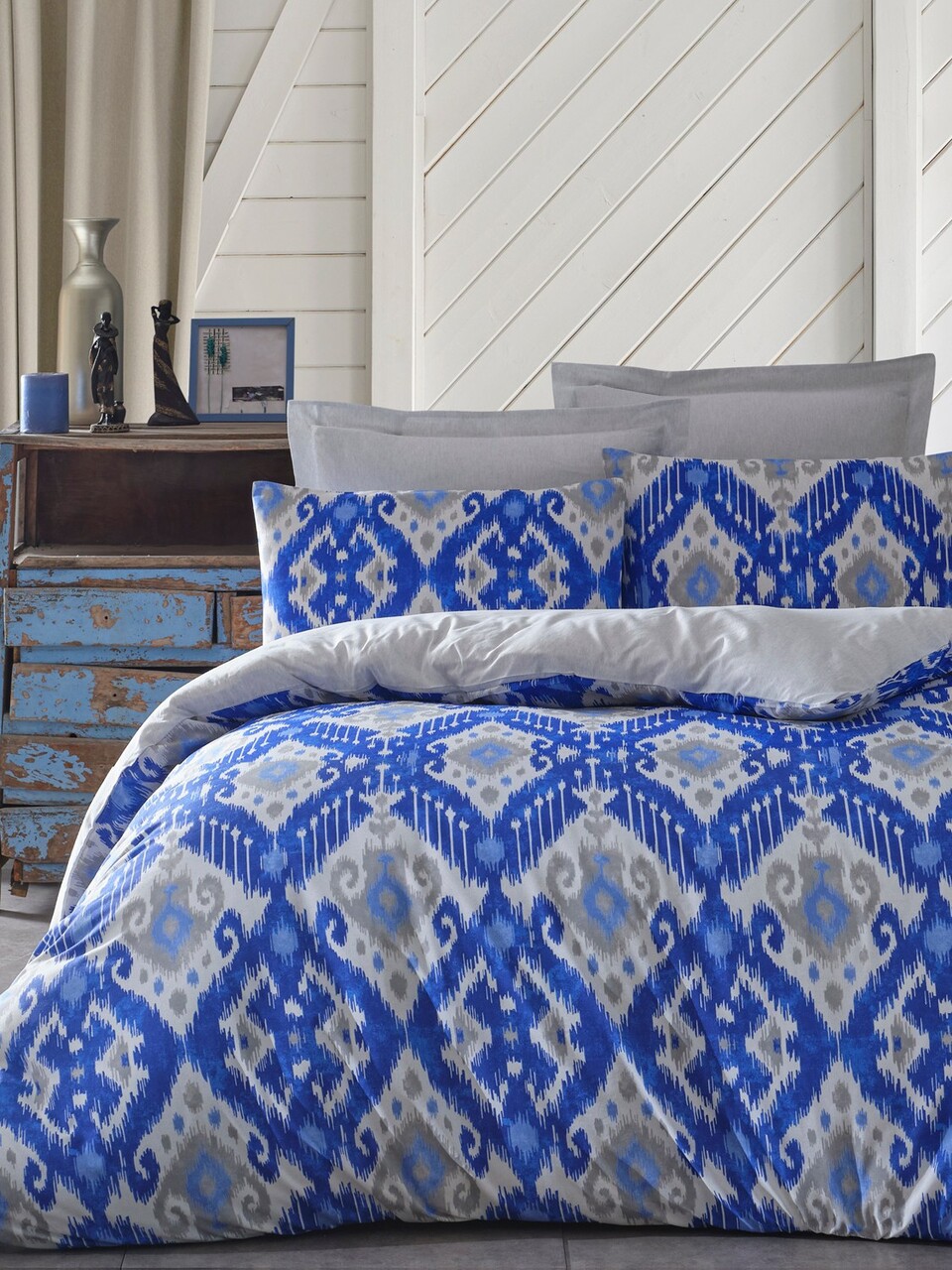 Lenjerie de pat pentru o persoana, Stella - Blue, EnLora Home, 65% bumbac/35% poliester