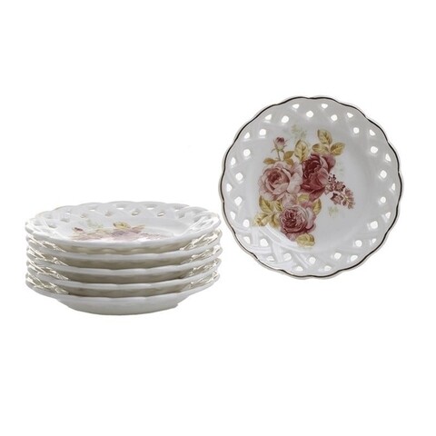 Serviciu pentru desert Flowers Red, InArt, 6 piese, portelan, multicolor