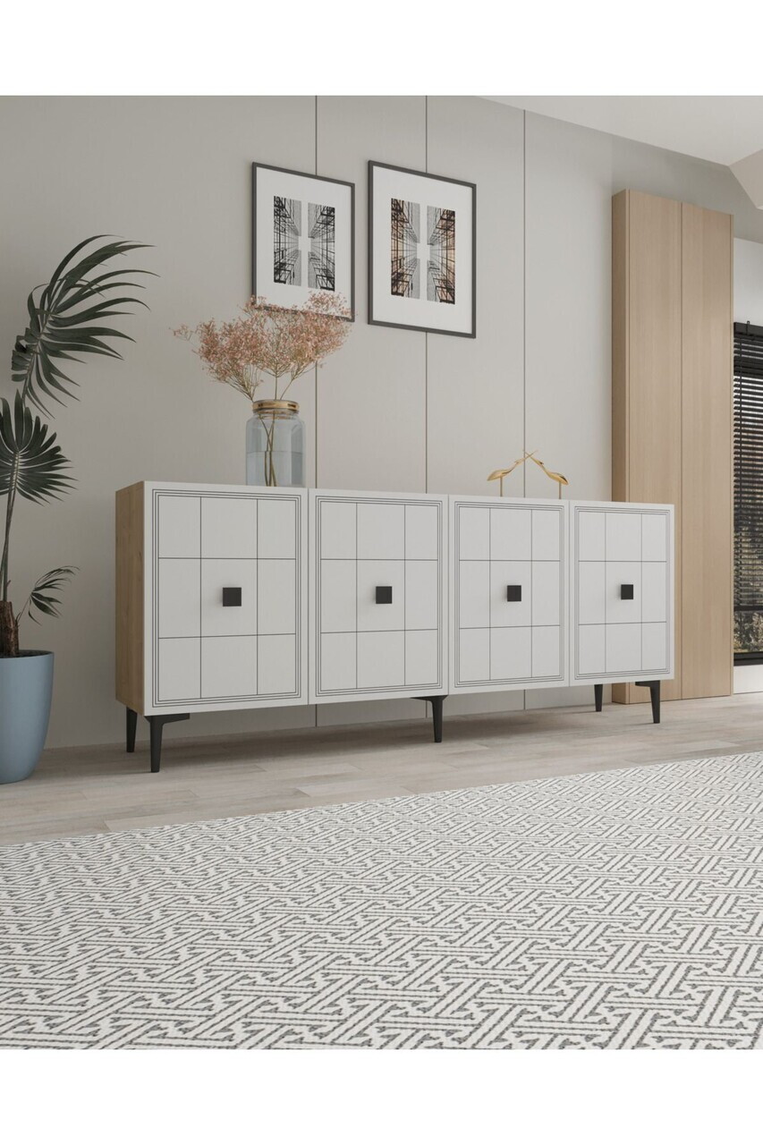 Consola, Hanah Home, Yuka 180, 180x75x32 cm, Stejar Safir / Alb — imaginea 3